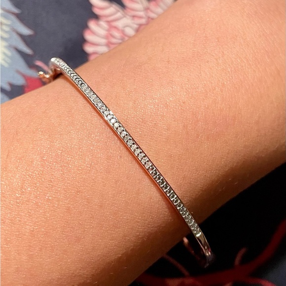 14k Rose Gold over Sterling Silver Diamond Bangle Bracelet - Picture 5 of 5